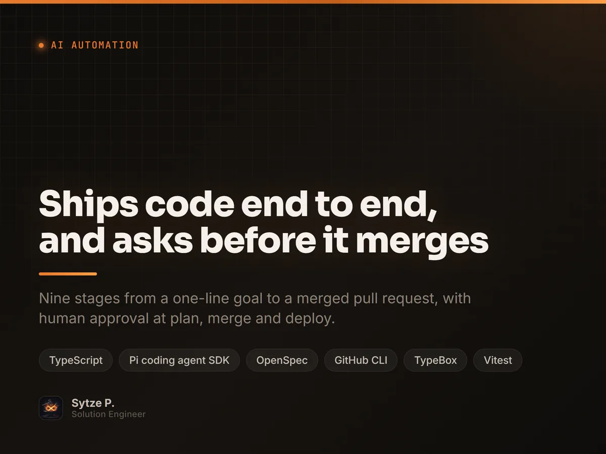 Ships code end to end, and asks before it merges