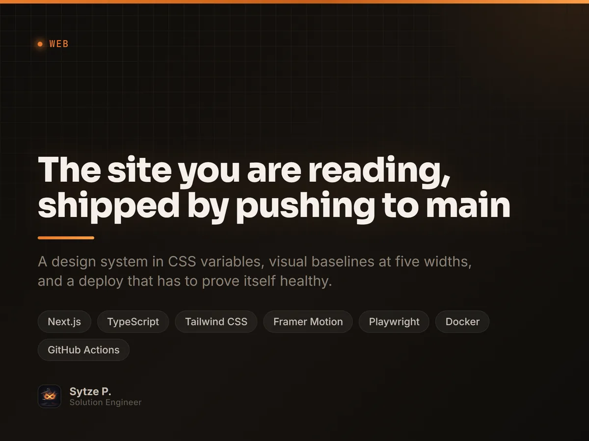 The site you are reading, shipped by pushing to main