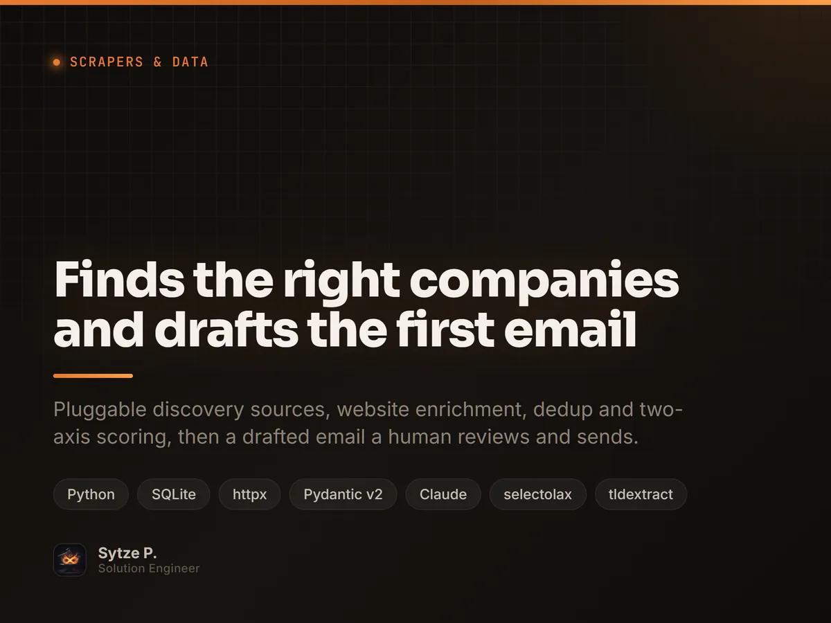 Finds the right companies and drafts the first email